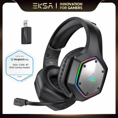 EKSA 2.4GHz Wireless Headphones E1000 WT 7.1 Surround Wired Gaming Headset with Mic for Introverts